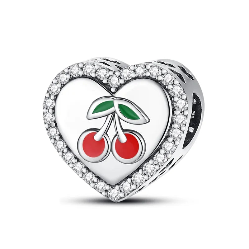 Charm corazón con cerezas de plata s925