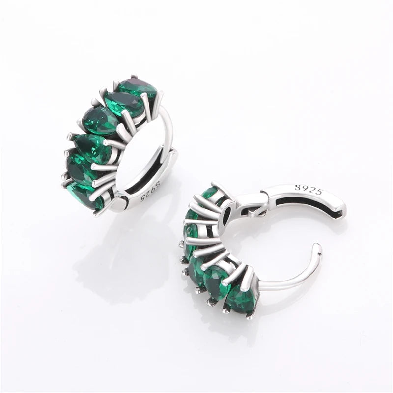 Aretes aros cristal verde en forma de gota S925