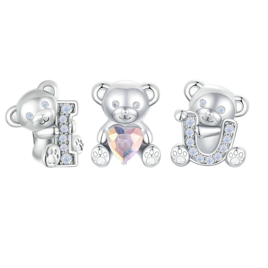 Charm osito U brillante de plata s925