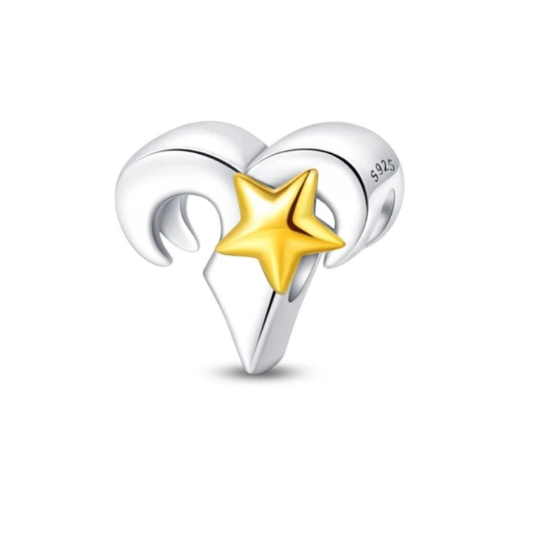 Charm símbolos del Zodiaco con estrella dorada de plata s925