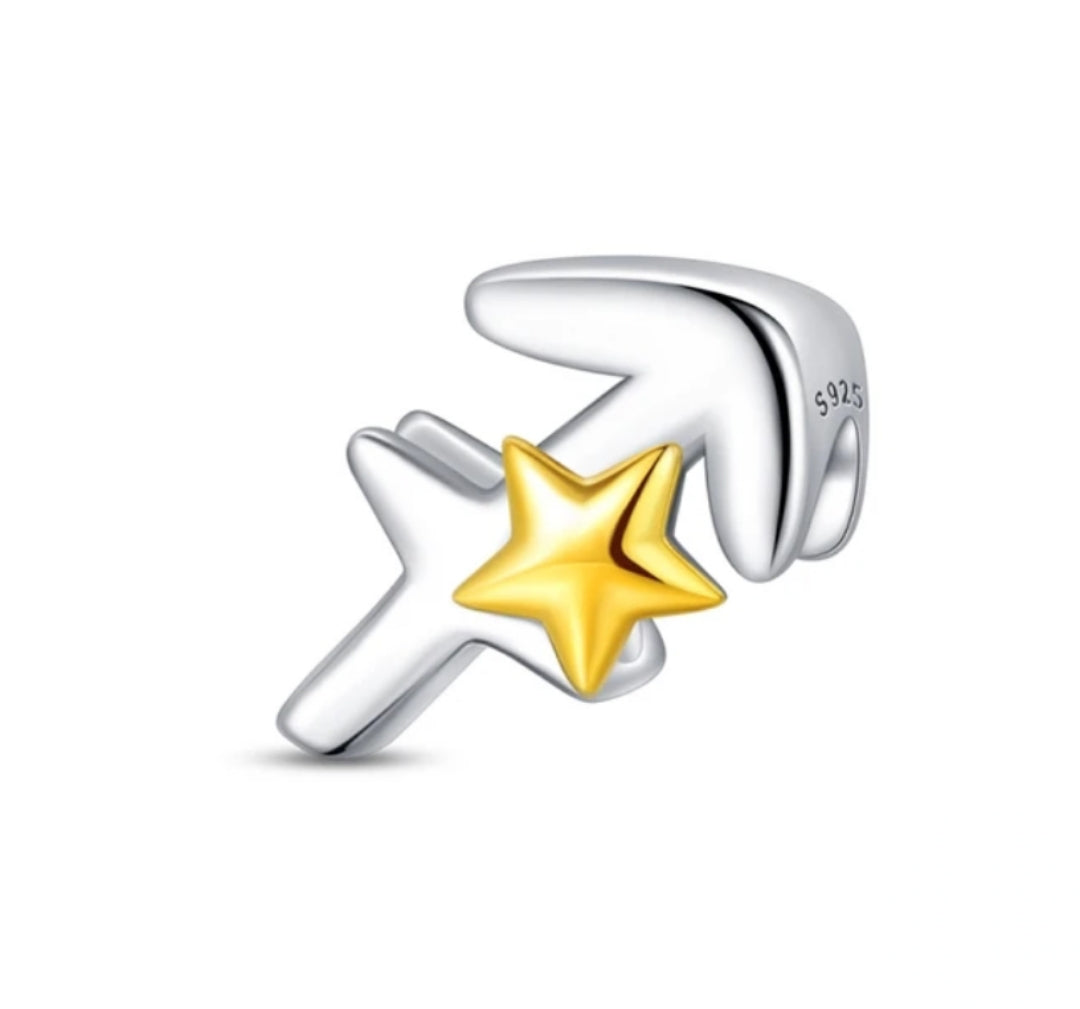 Charm símbolos del Zodiaco con estrella dorada de plata s925