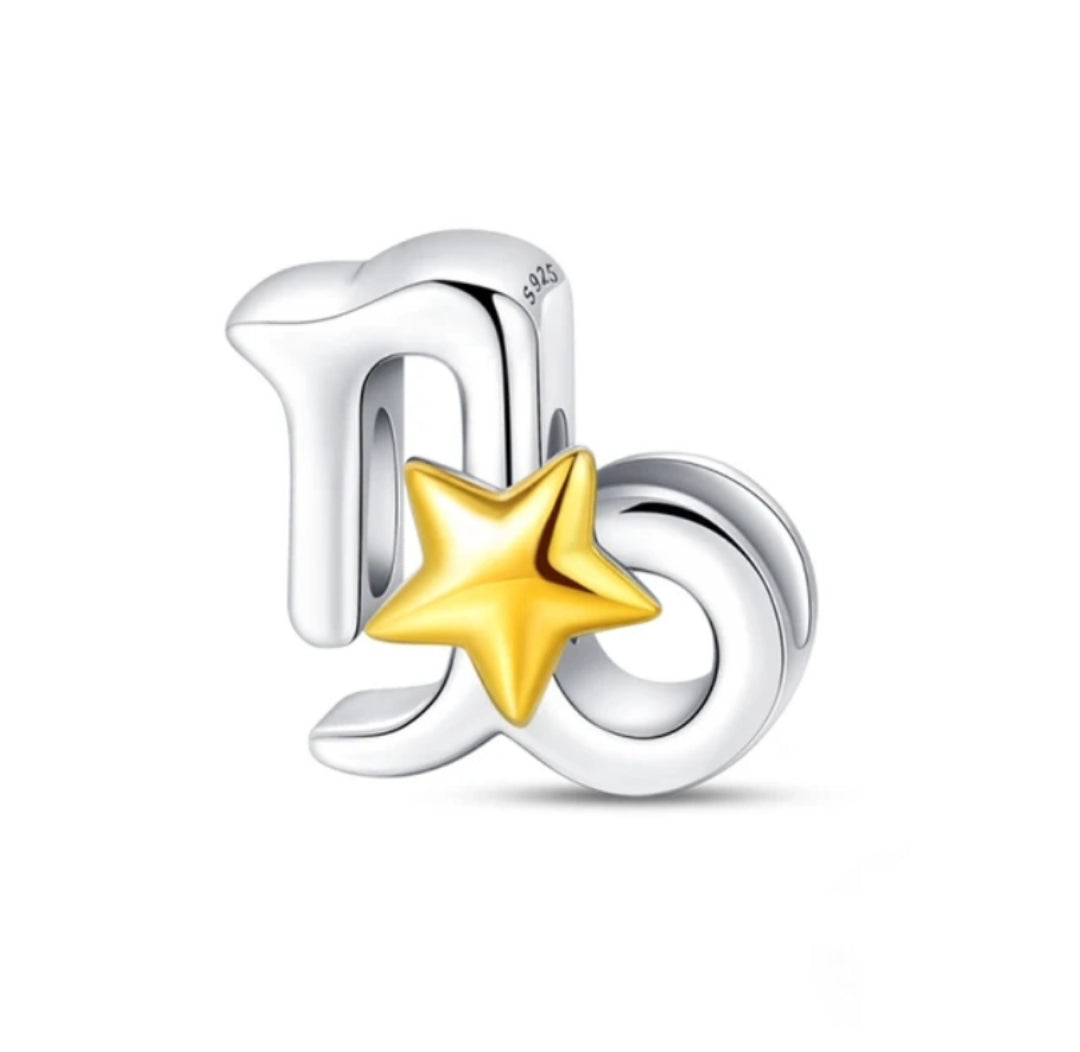 Charm símbolos del Zodiaco con estrella dorada de plata s925