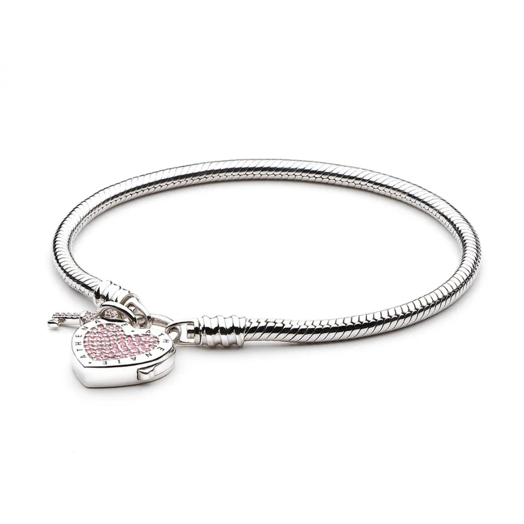 Brazalete broche de corazón colgante rosa de plata S925