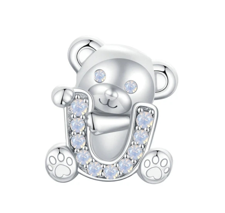 Charm osito U brillante de plata s925