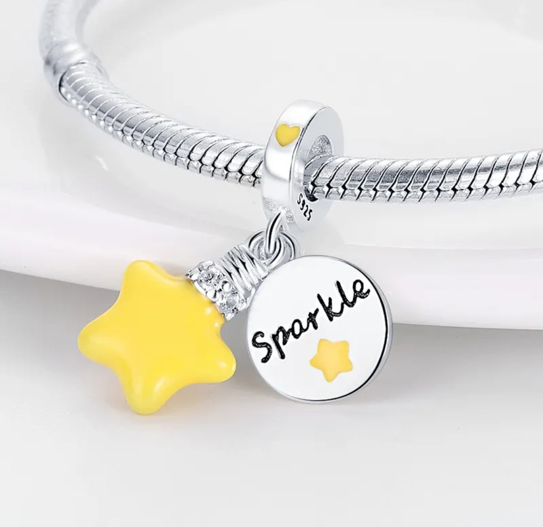 Charm estrella amarilla Lucky de plata s925