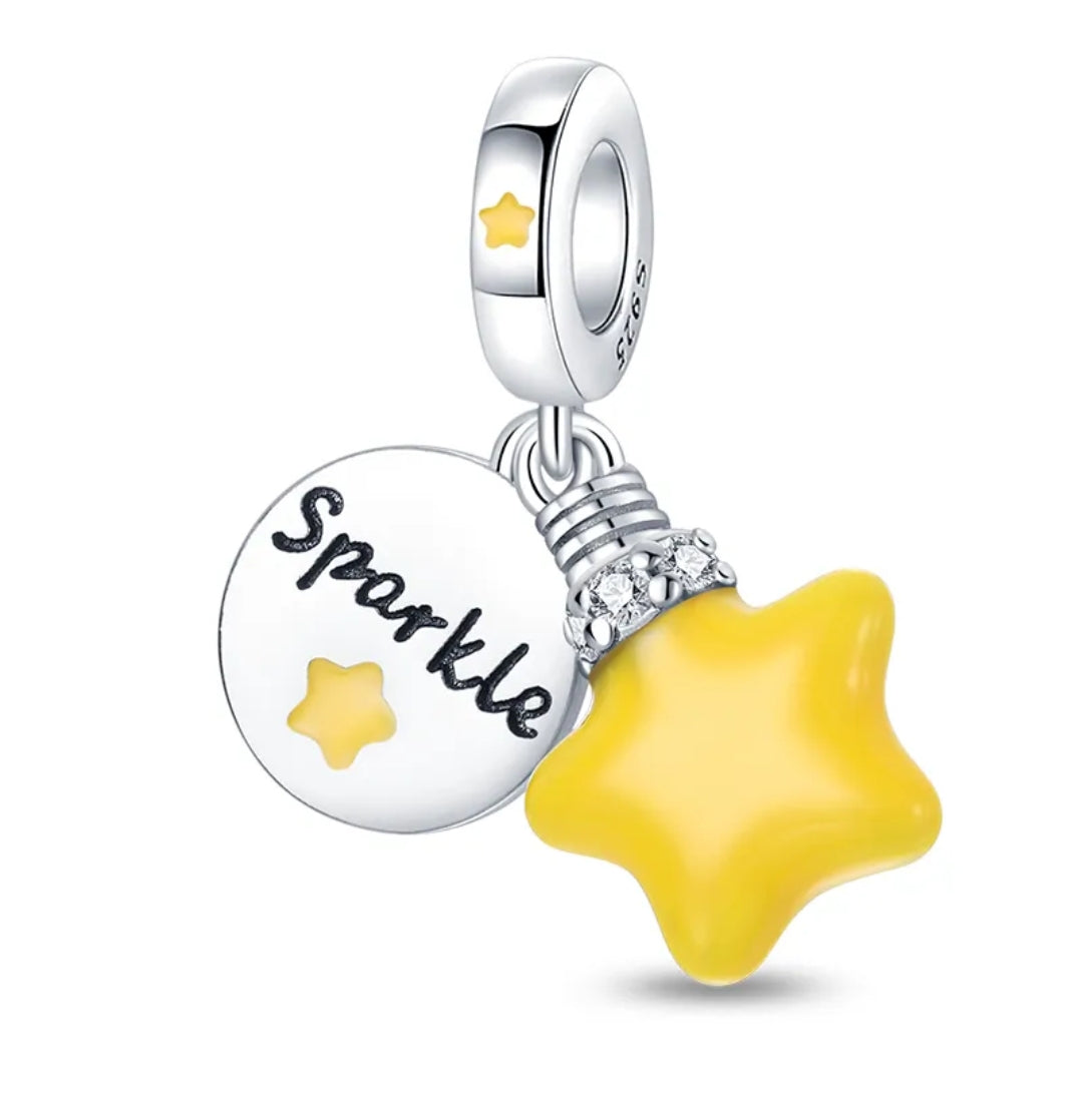 Charm estrella amarilla Lucky de plata s925