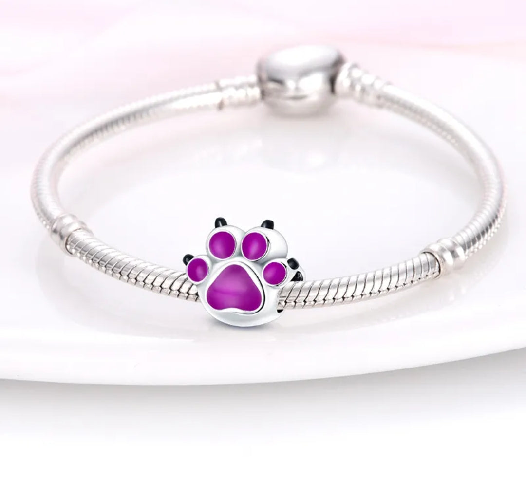 Charm mascota huella morada de plata s925