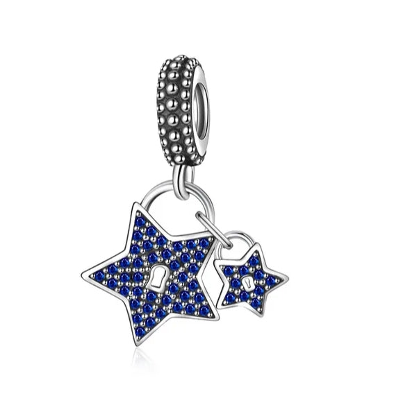 Charm estrellas blue de plata s925