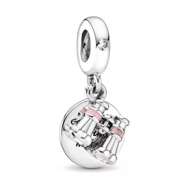 Charm de binoculares con detalle en rosa de plata s925 - Mundo Charm