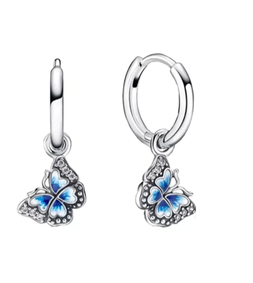 Aretes de mariposa azul S925 - Mundo Charm