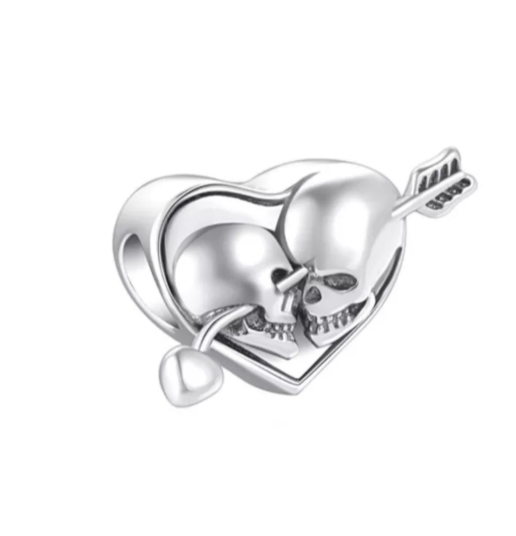 Charm corazón calaveras enamoradas de plata s925