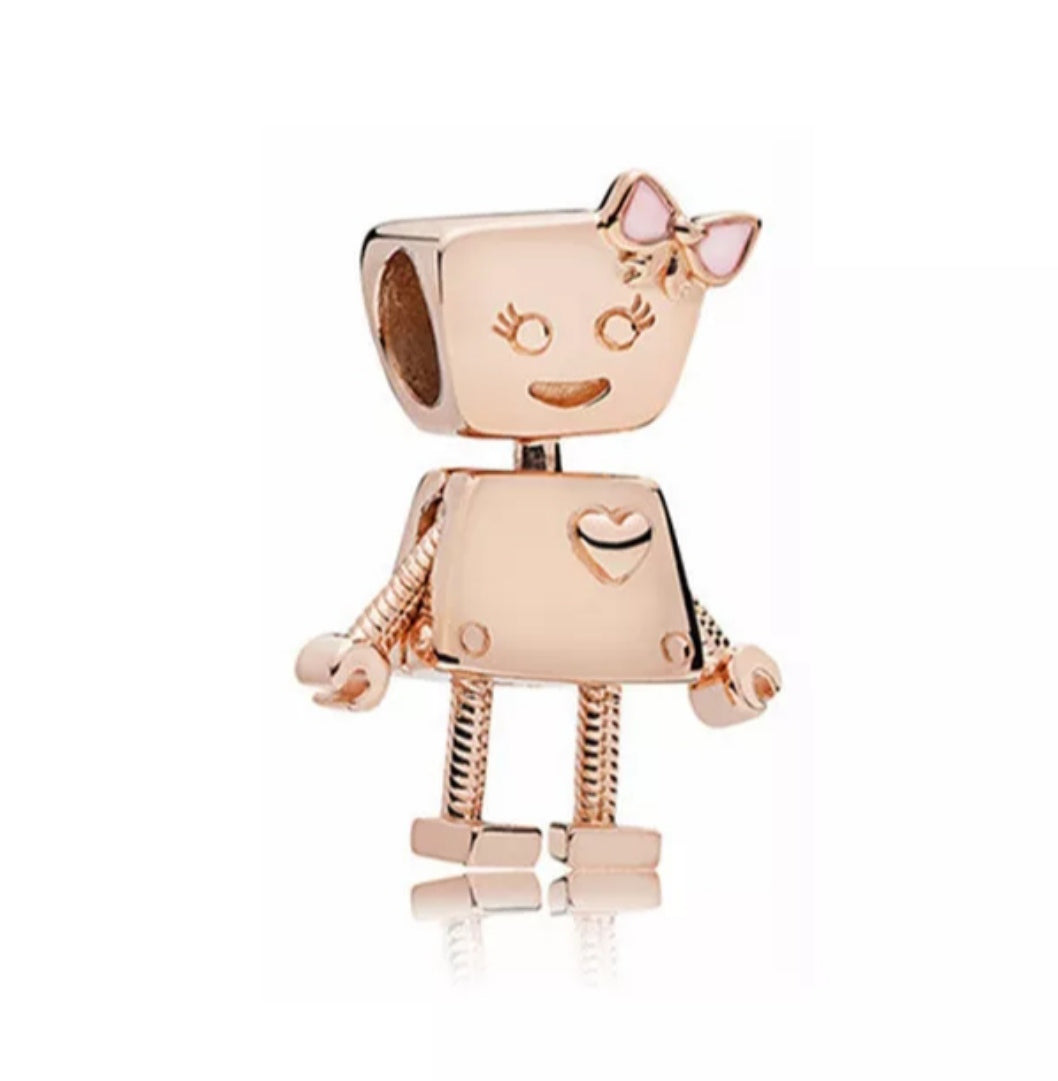 Charm robot girl en rose gold de plata s925