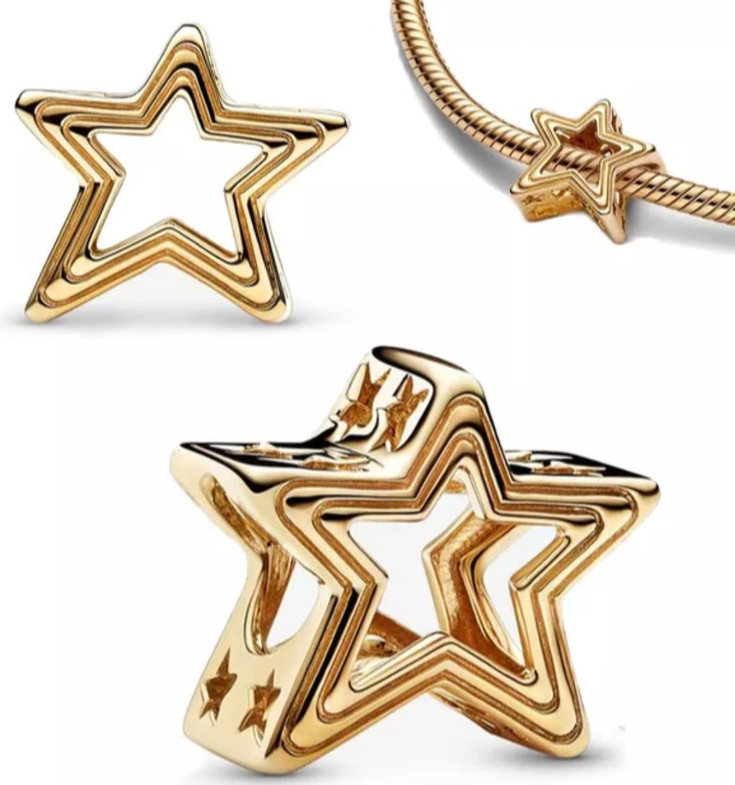 Charm Estrella Dorada de Navidad de plata  s925