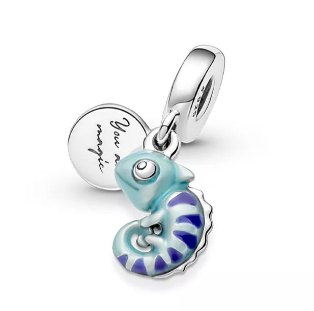 Charm de camaleón azul de plata s925